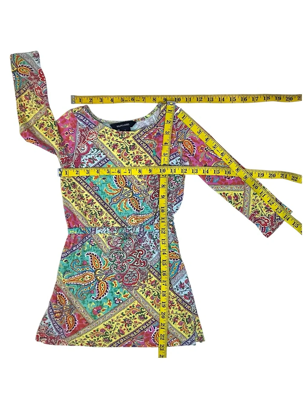 Ralph Lauren Dress 100% Cotton Long Sleeve Boho Patchwork Paisley Girls Size 5